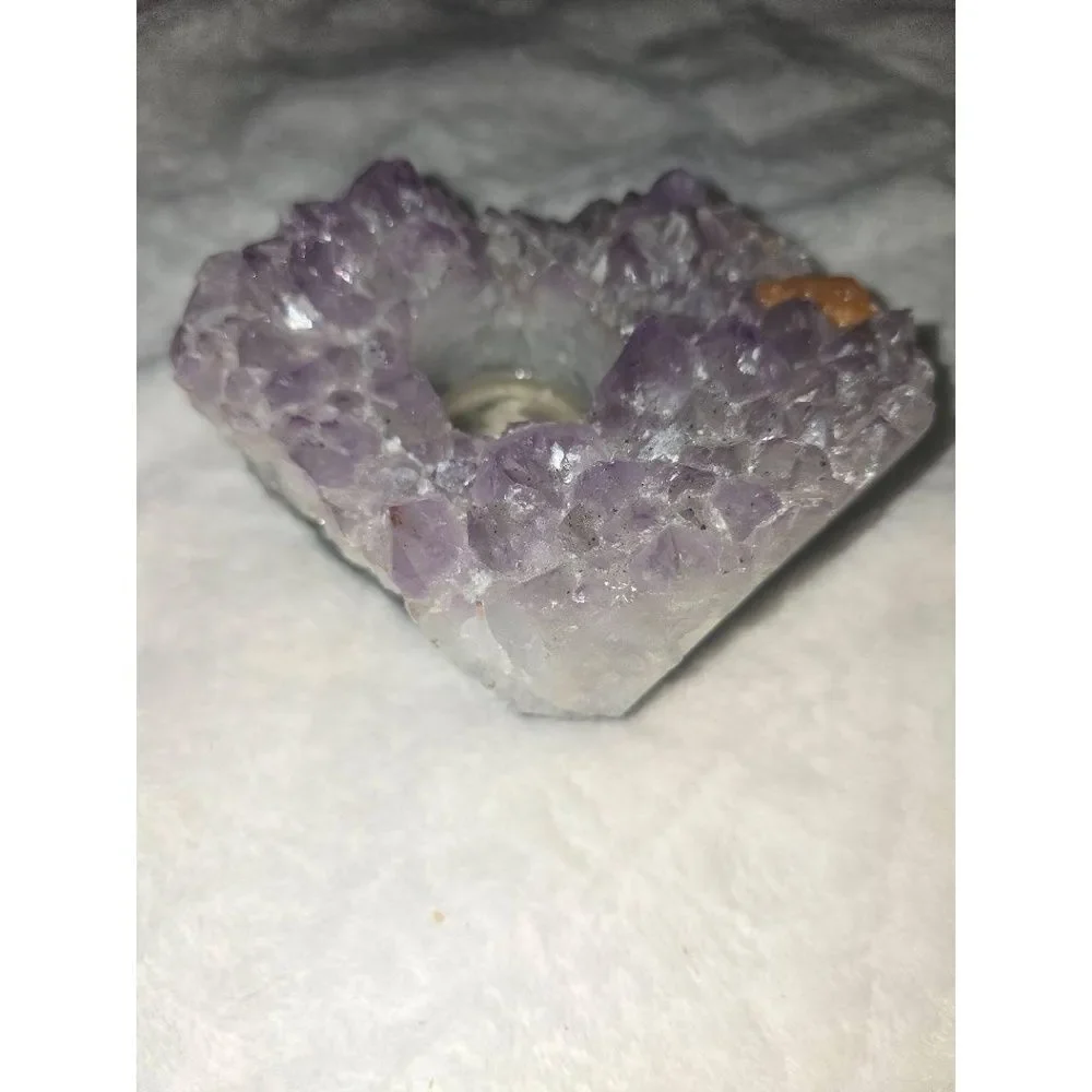 Natural Amethyst Crystal Geode Tea Light Holder LED Flameless Candle Home Decor